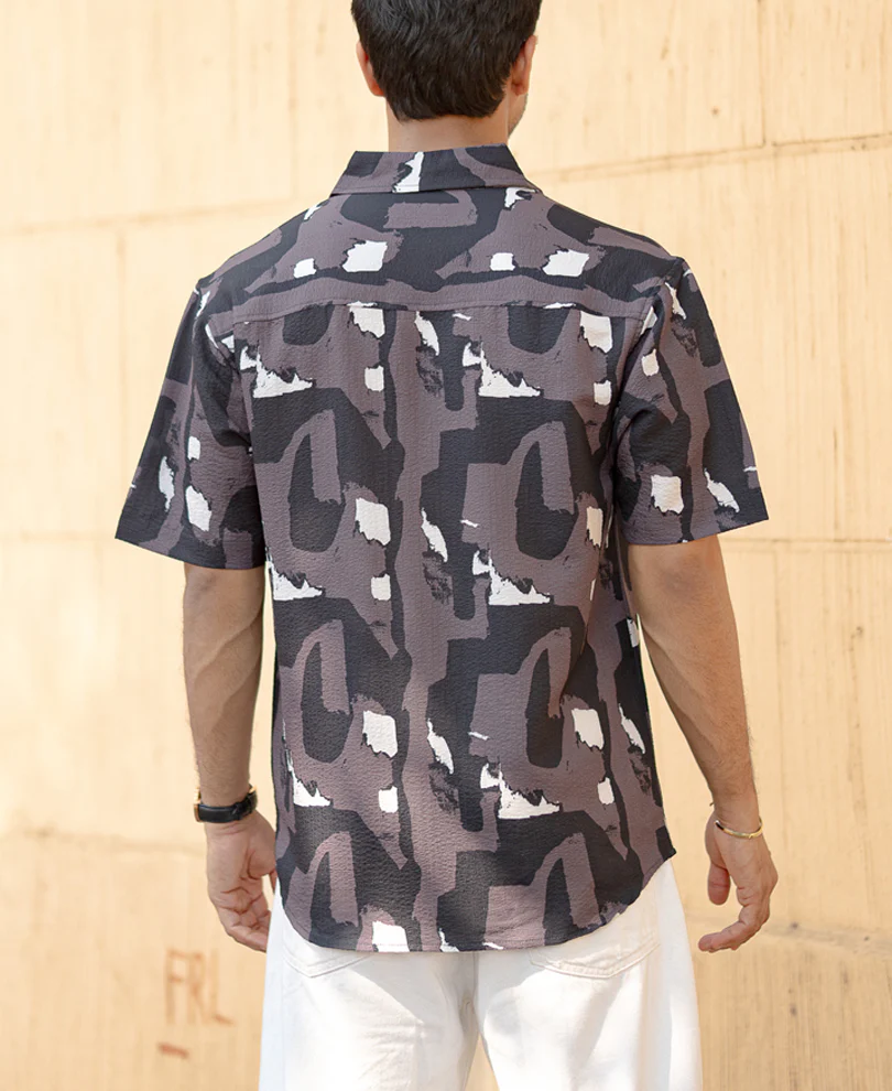 Dark Grey Abstract Structured Shirt - Image 5