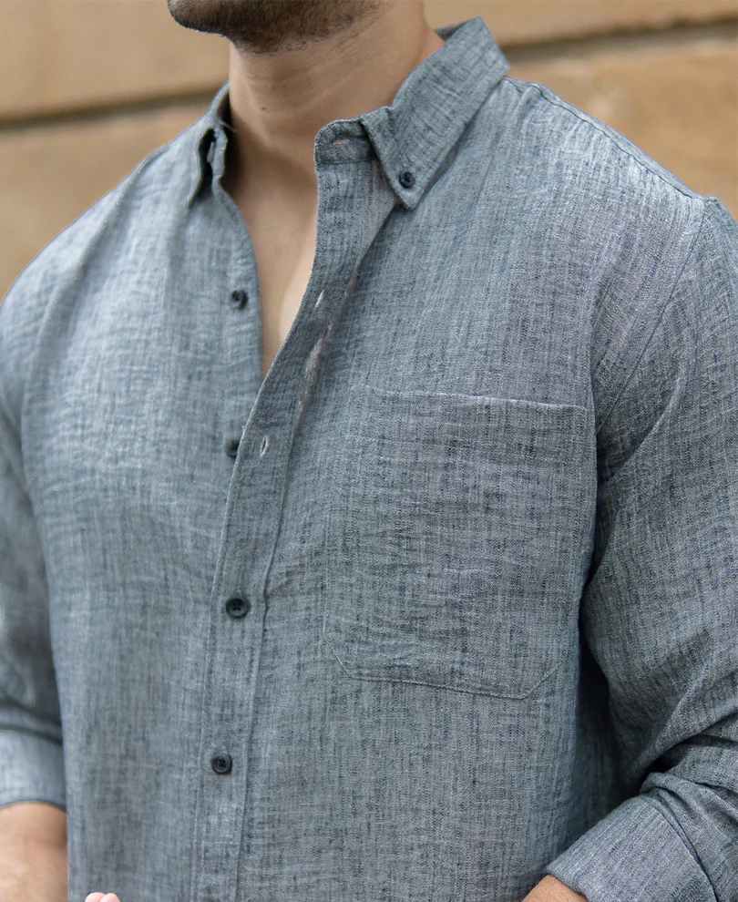 Dark Grey Slub Textured Shirt - Image 2