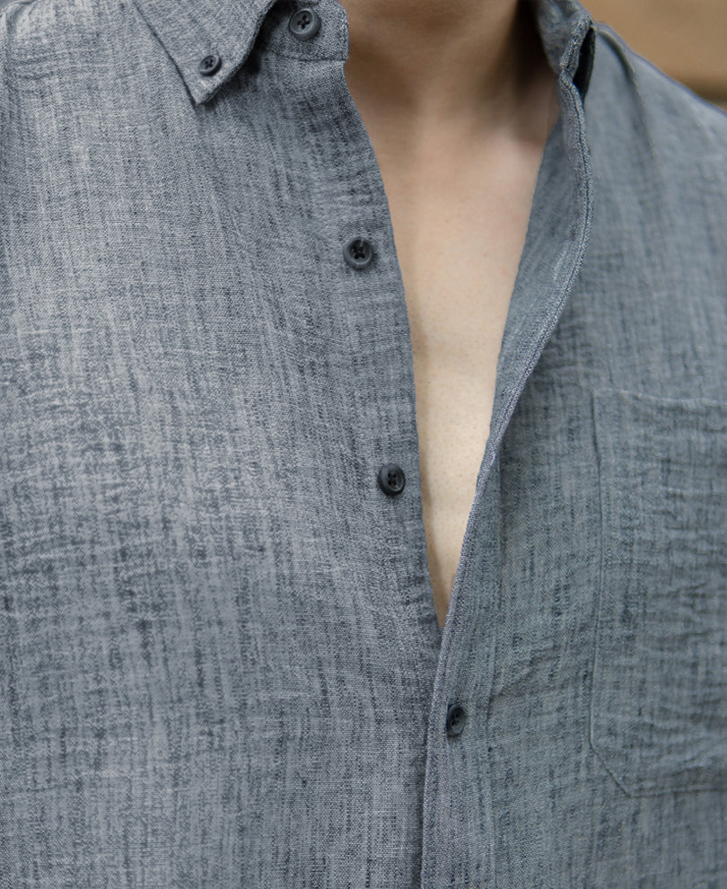 Dark Grey Slub Textured Shirt - Image 3