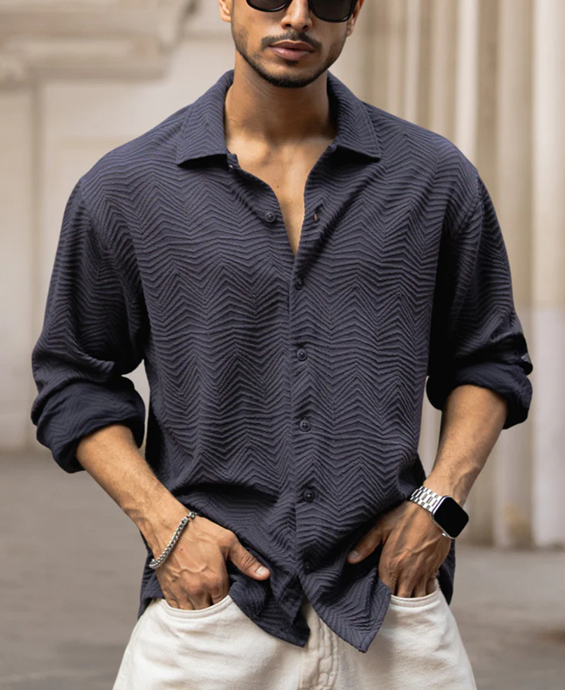 Dark Grey Structured Regular Fit Full Sleeves Shirt - Image 2