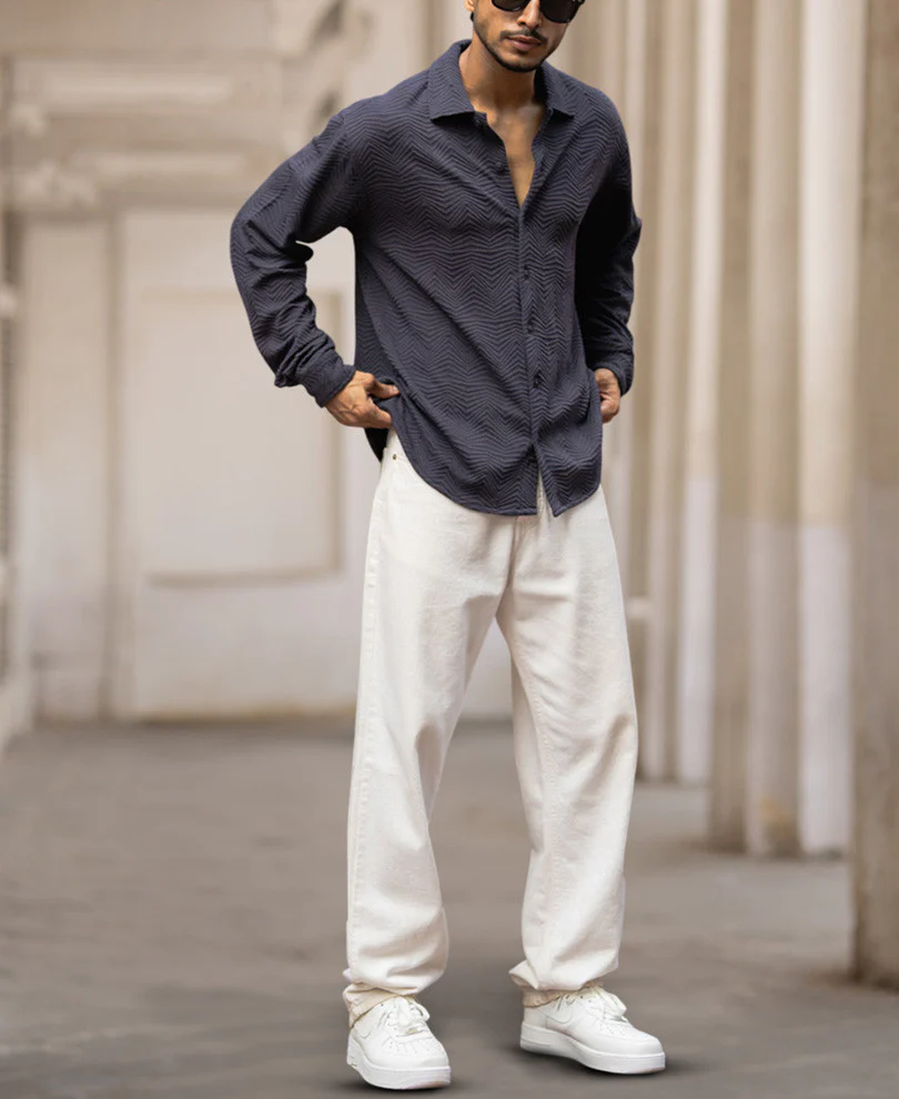 Dark Grey Structured Regular Fit Full Sleeves Shirt - Image 4
