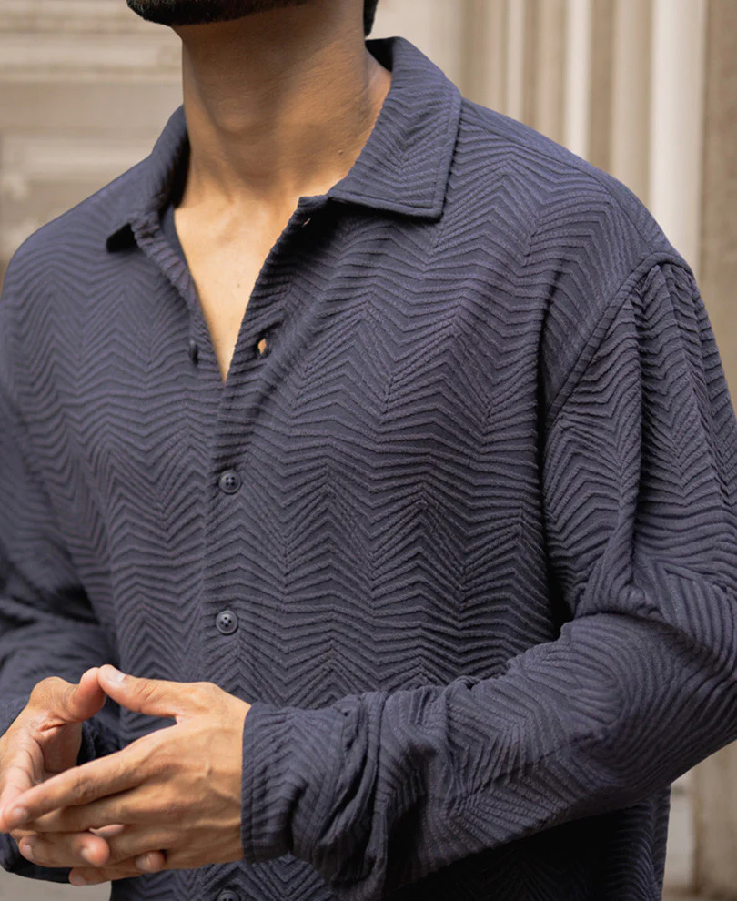 Dark Grey Structured Regular Fit Full Sleeves Shirt - Image 5