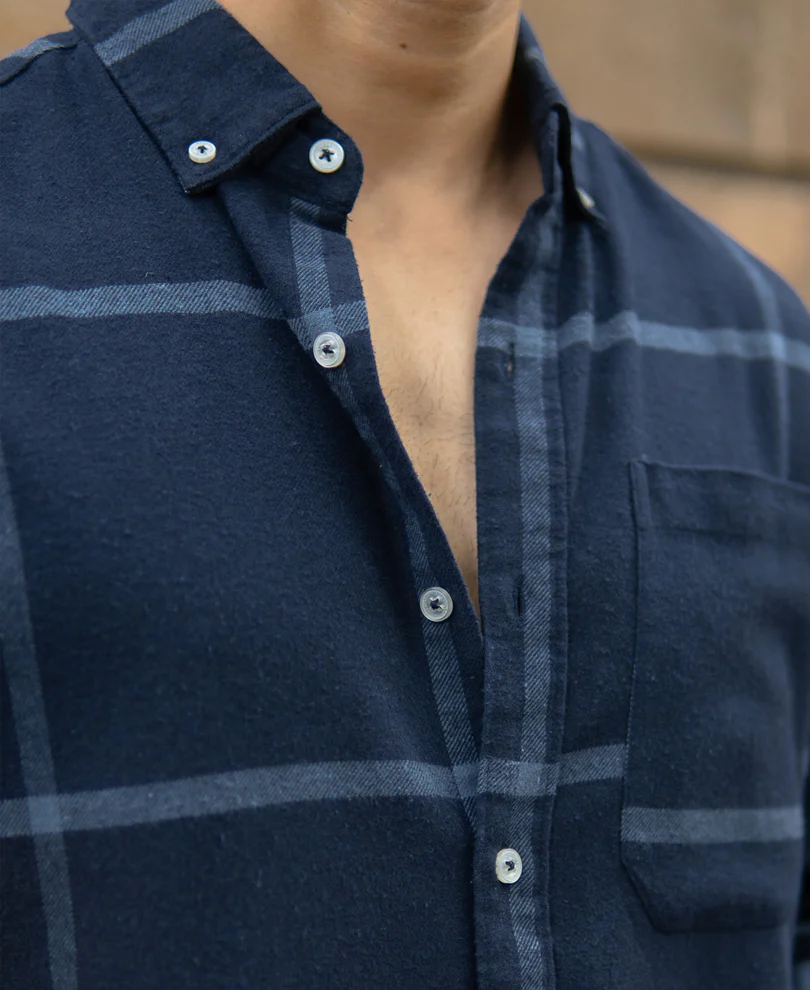 Dark Navy Brushed Checks Shirt - Image 3