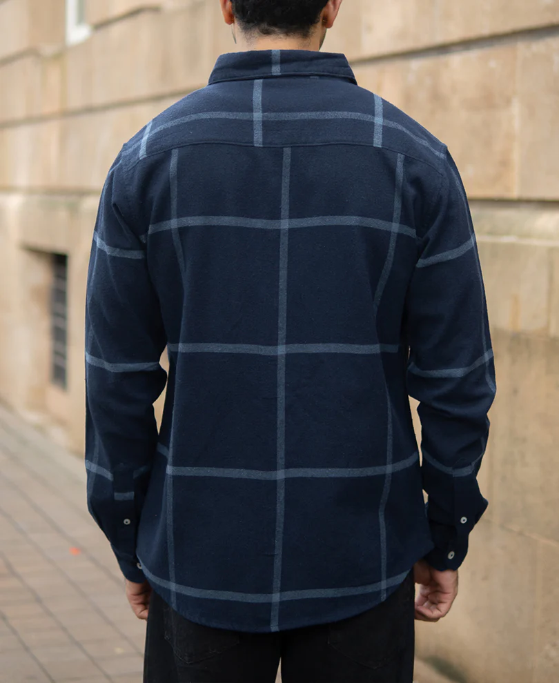 Dark Navy Brushed Checks Shirt - Image 5