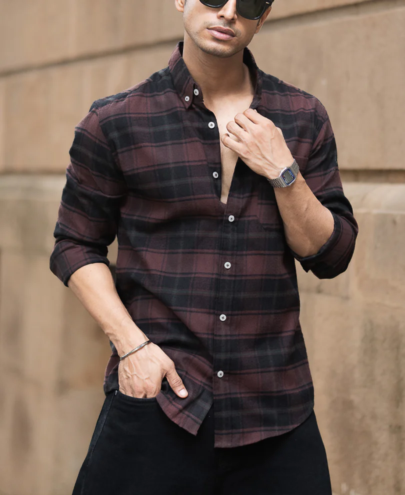 Burnt Brick Lightweight Checks Shirt - Image 3