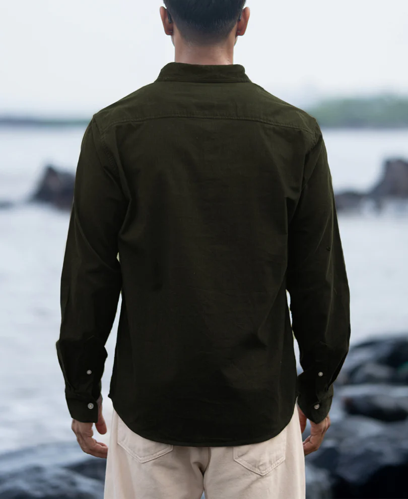Dark Olive Corduroy Buttondown Shirt - Image 5
