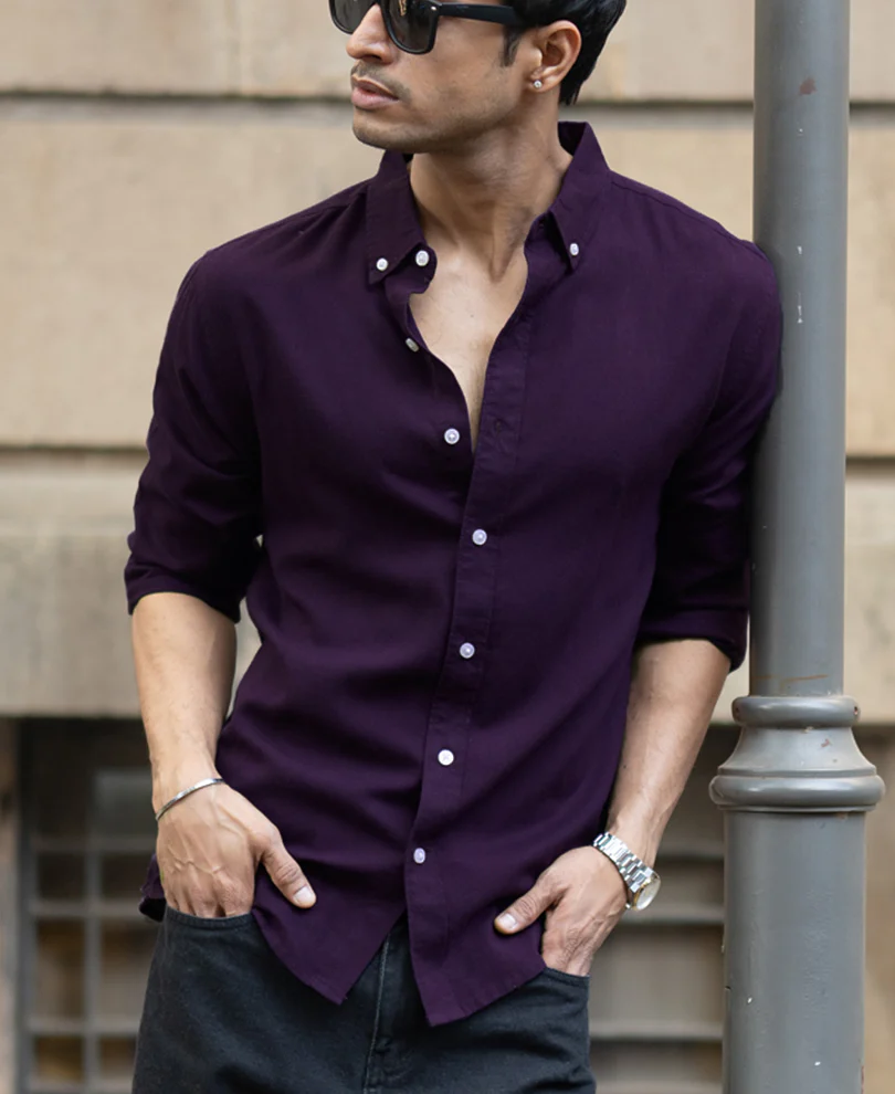 Dark Purple Linen Blend Shirt - Image 2