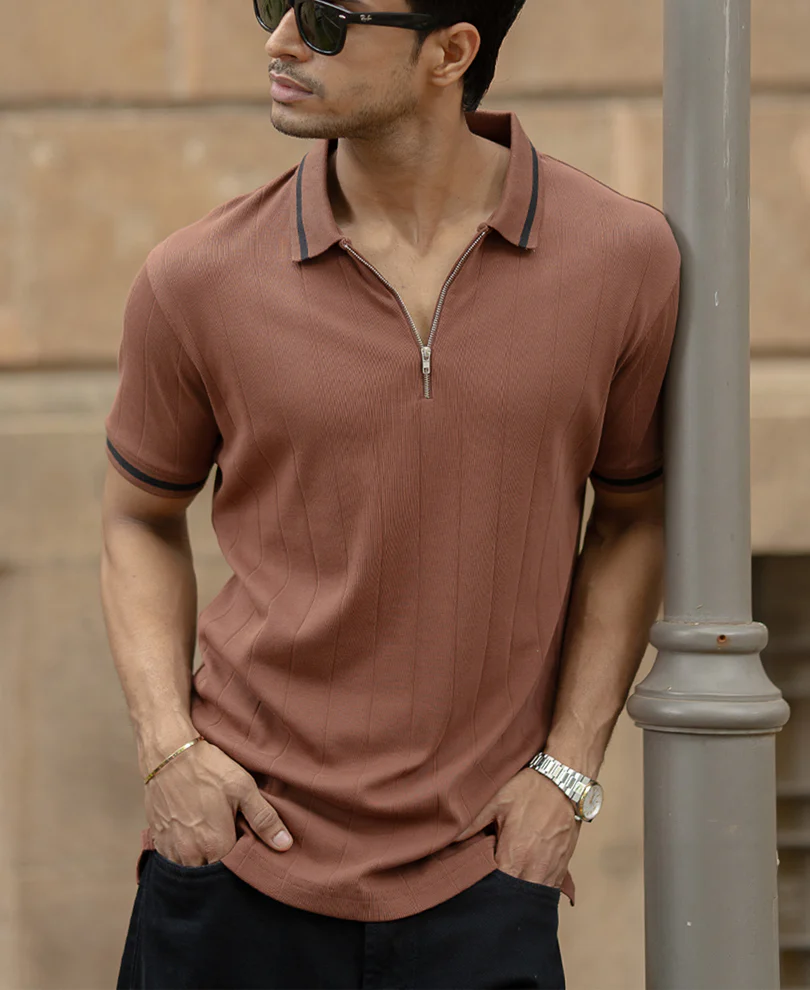 Dark Tan Zipper T-Shirt - Image 4