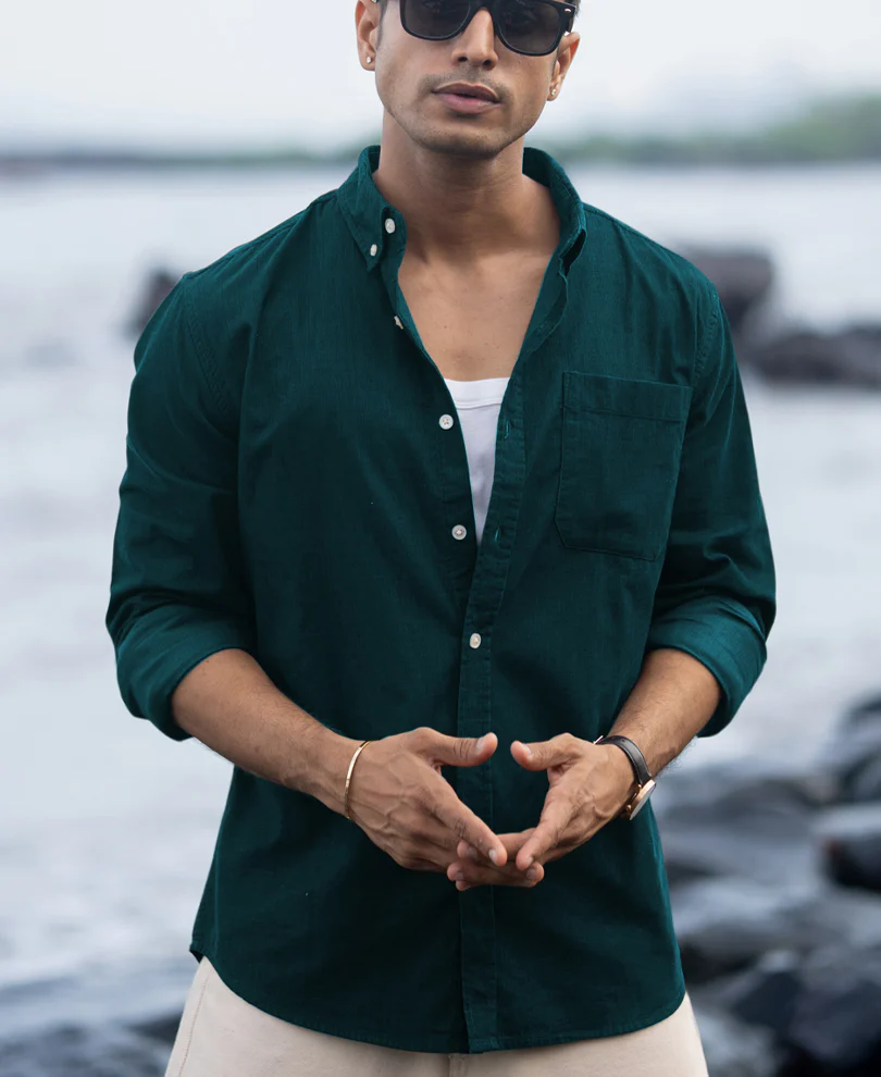 Dark Teal Corduroy Buttondown Shirt - Image 3