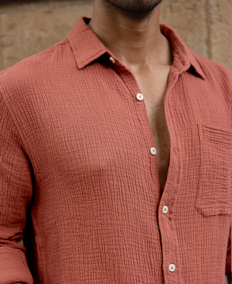 Dusty Coral Crinkled Shirt - Image 4