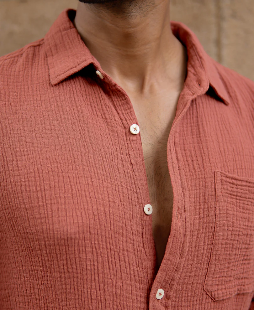 Dusty Coral Crinkled Shirt - Image 5