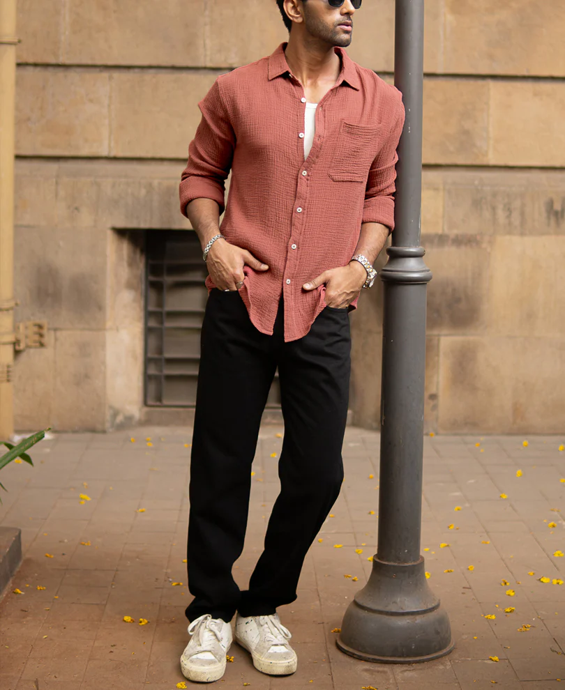 Dusty Coral Crinkled Shirt - Image 7