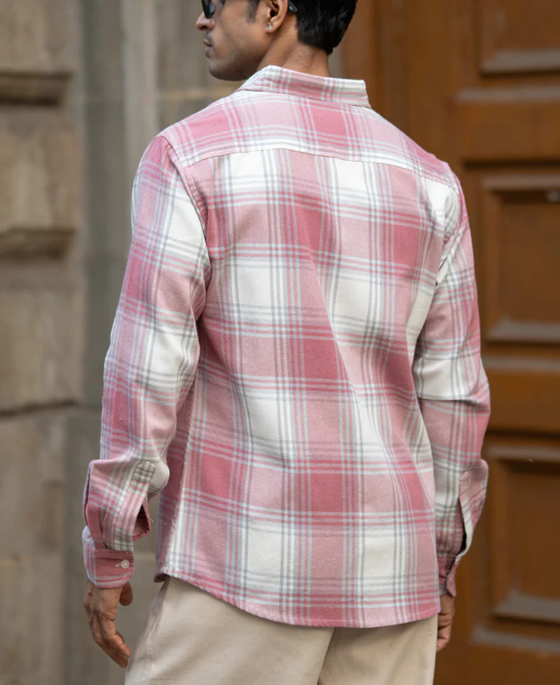 Dusty Rose Brushed Checks Shirt - Image 6