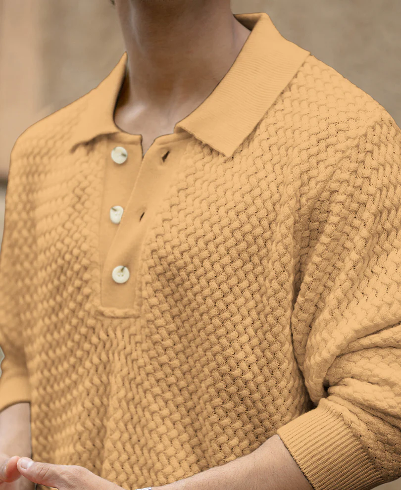 Dusty Yellow Knit Polo Sweater - Image 3