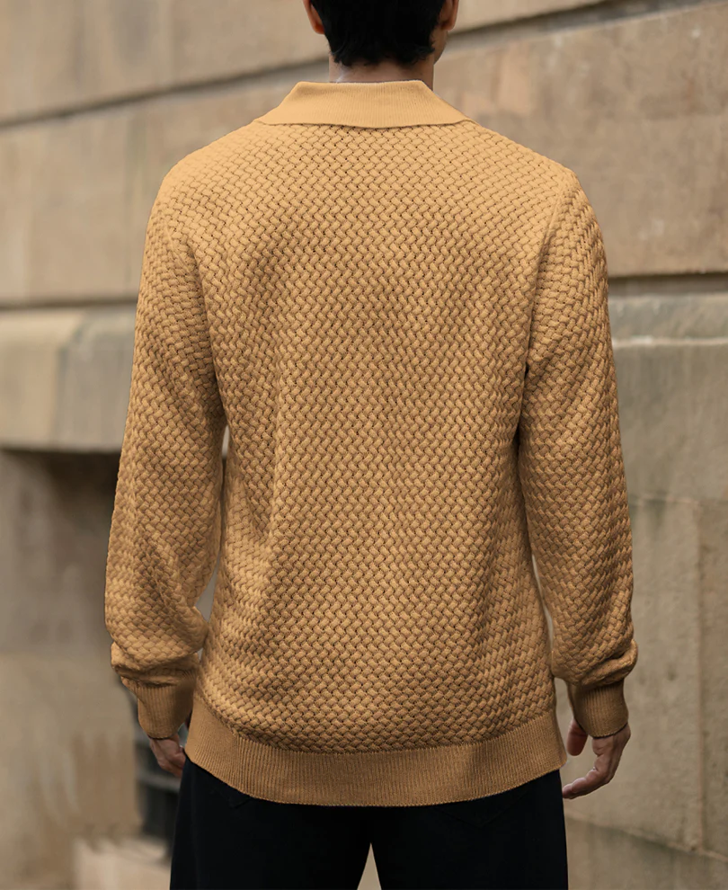 Dusty Yellow Knit Polo Sweater - Image 4