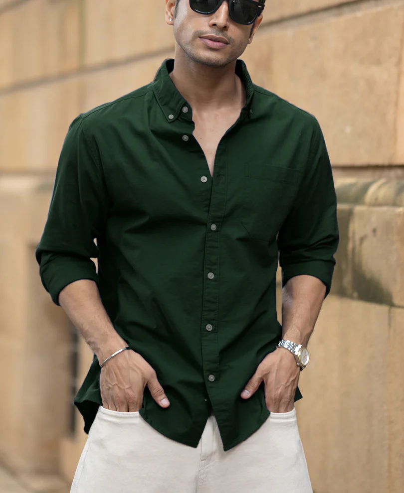 Emerald Green Cotton Oxford Shirt - Image 2