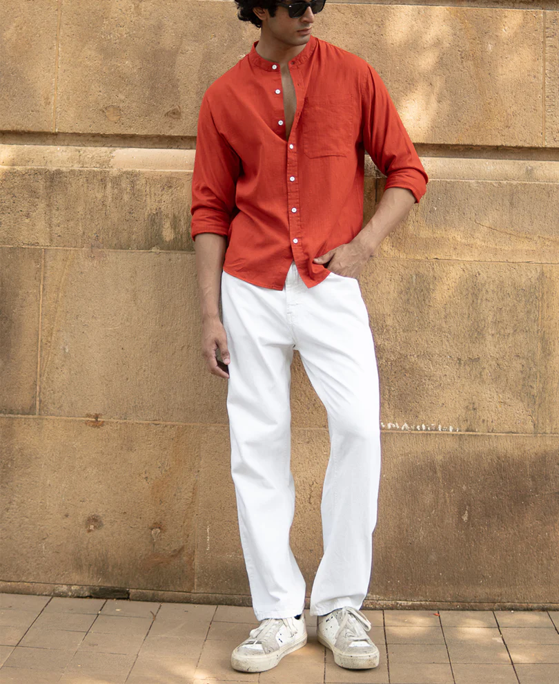 Fiery Red Lightweight Full Sleeves Shirt - Image 3