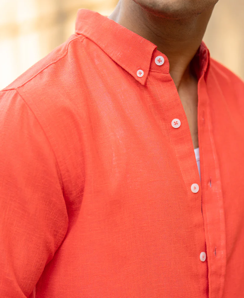 Fiery Red Lightweight Linen Shirt - Image 4