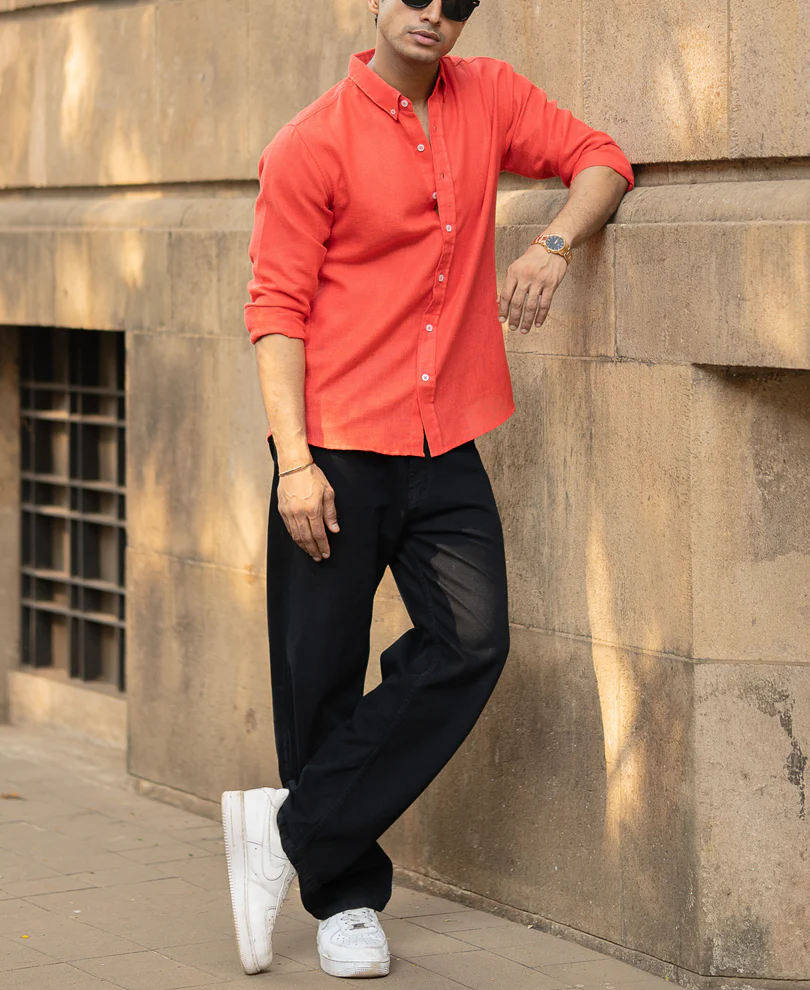 Fiery Red Lightweight Linen Shirt - Image 6