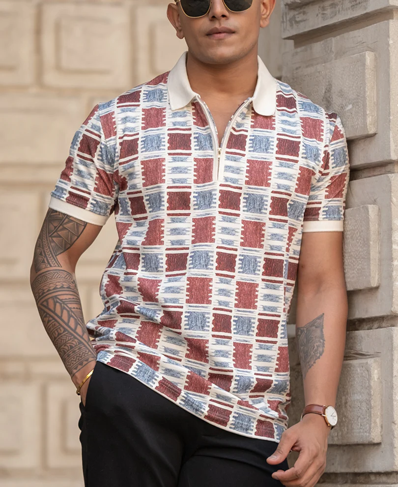Geometric Print Polo T-Shirt Regular Fit - Image 3