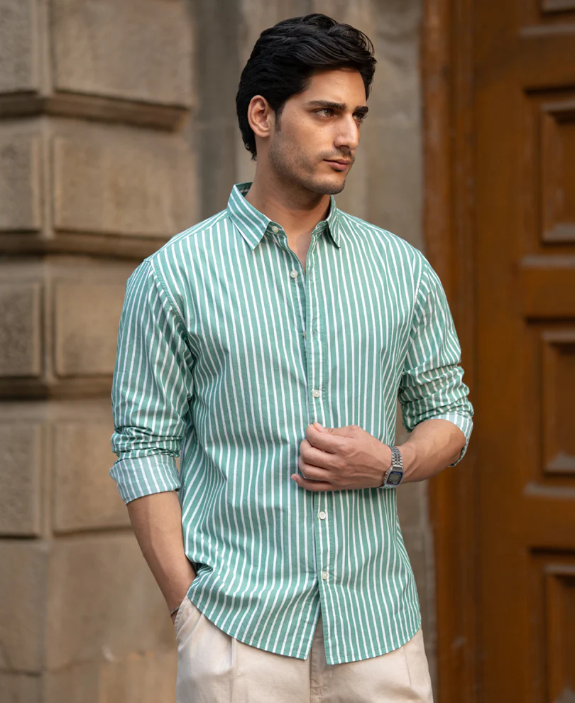 Green Lightweight Stripe Shirt - Image 2