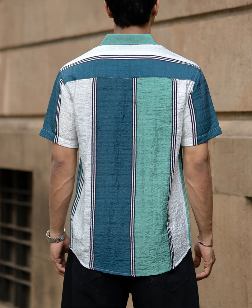 Green Lightweight Structure Stripe Shirt - Image 5