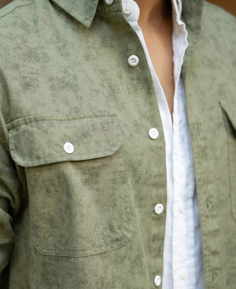 Green Printed Structure Shirt - Image 3