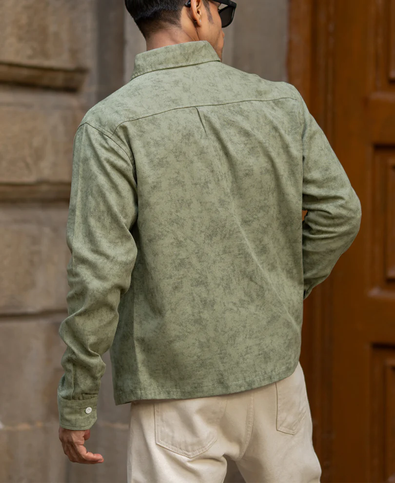Green Printed Structure Shirt - Image 6