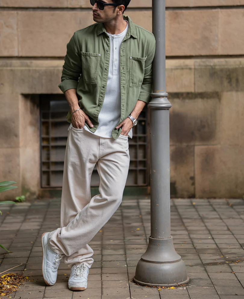 Green Textured Cotton Overshirt - Image 7