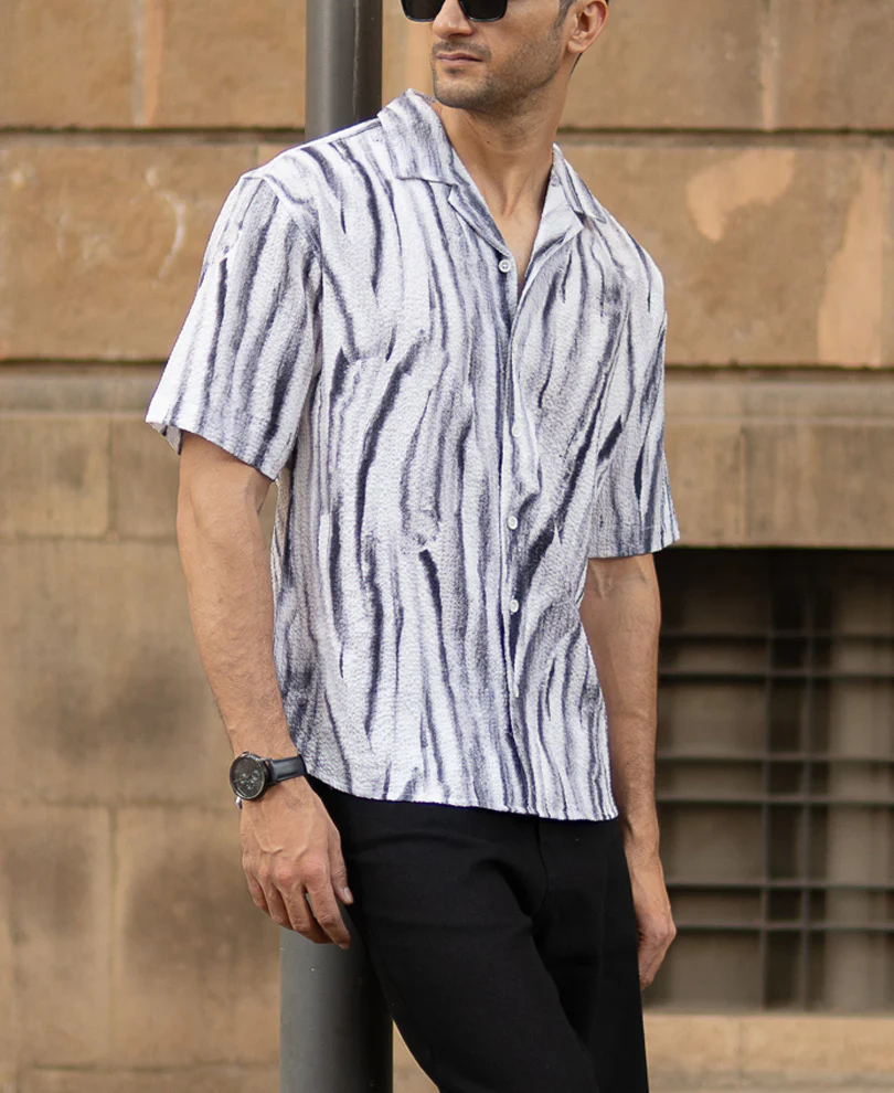 Grey Abstract Print Structured Shirt - Image 2