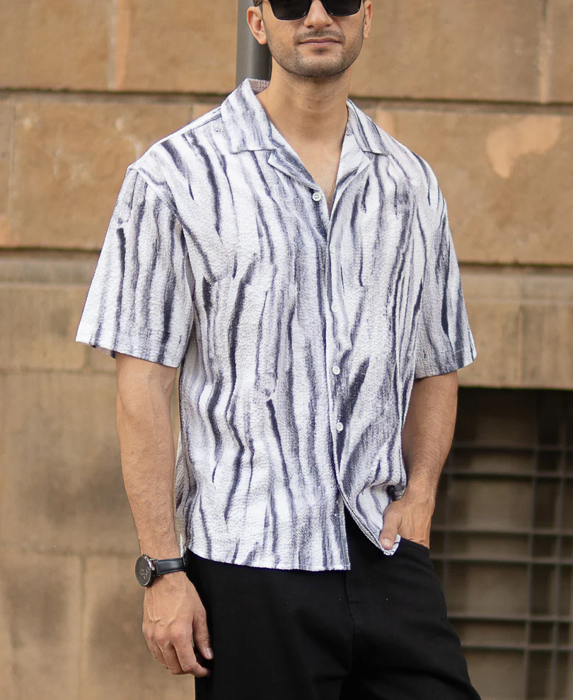 Grey Abstract Print Structured Shirt - Image 3