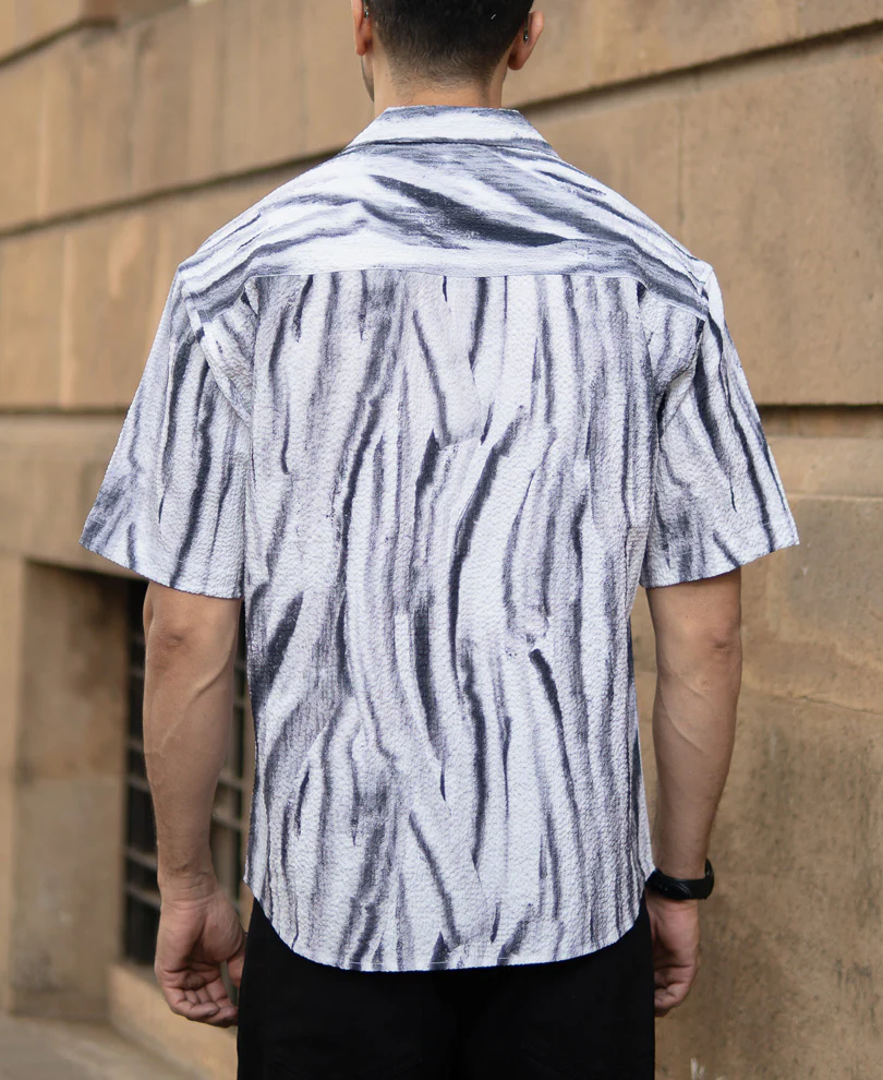 Grey Abstract Print Structured Shirt - Image 5