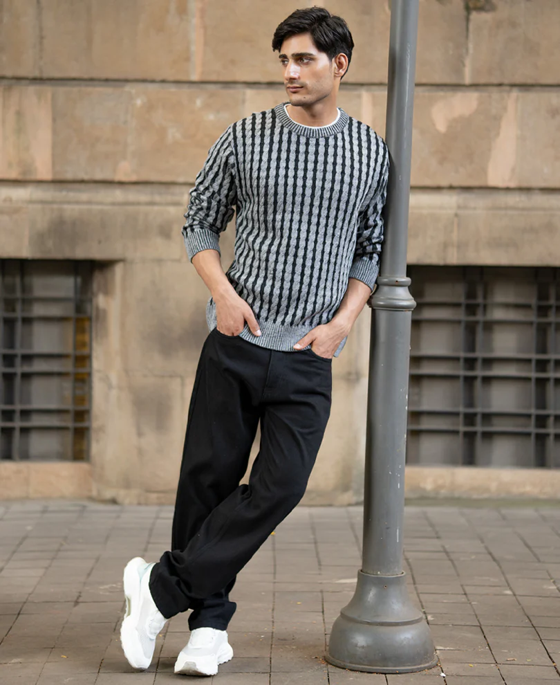Grey And Black Cable Knit Sweater - Image 6