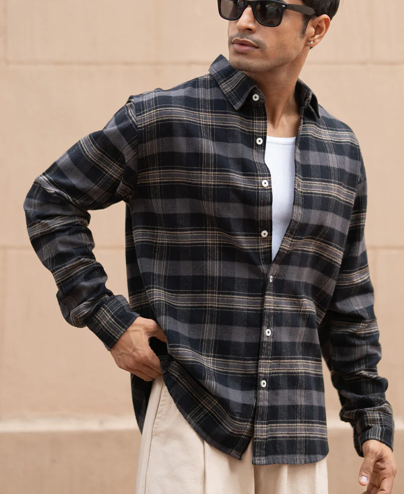 Grey Brushed Checked Shirt - Image 2