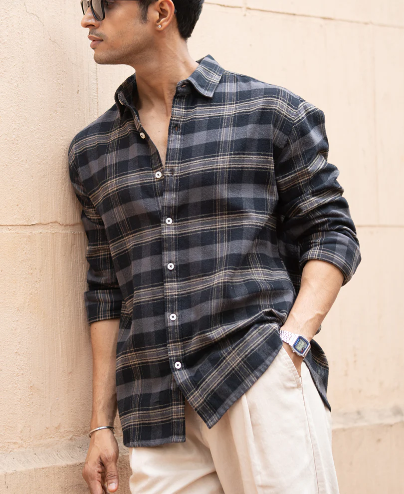 Grey Brushed Checked Shirt - Image 3