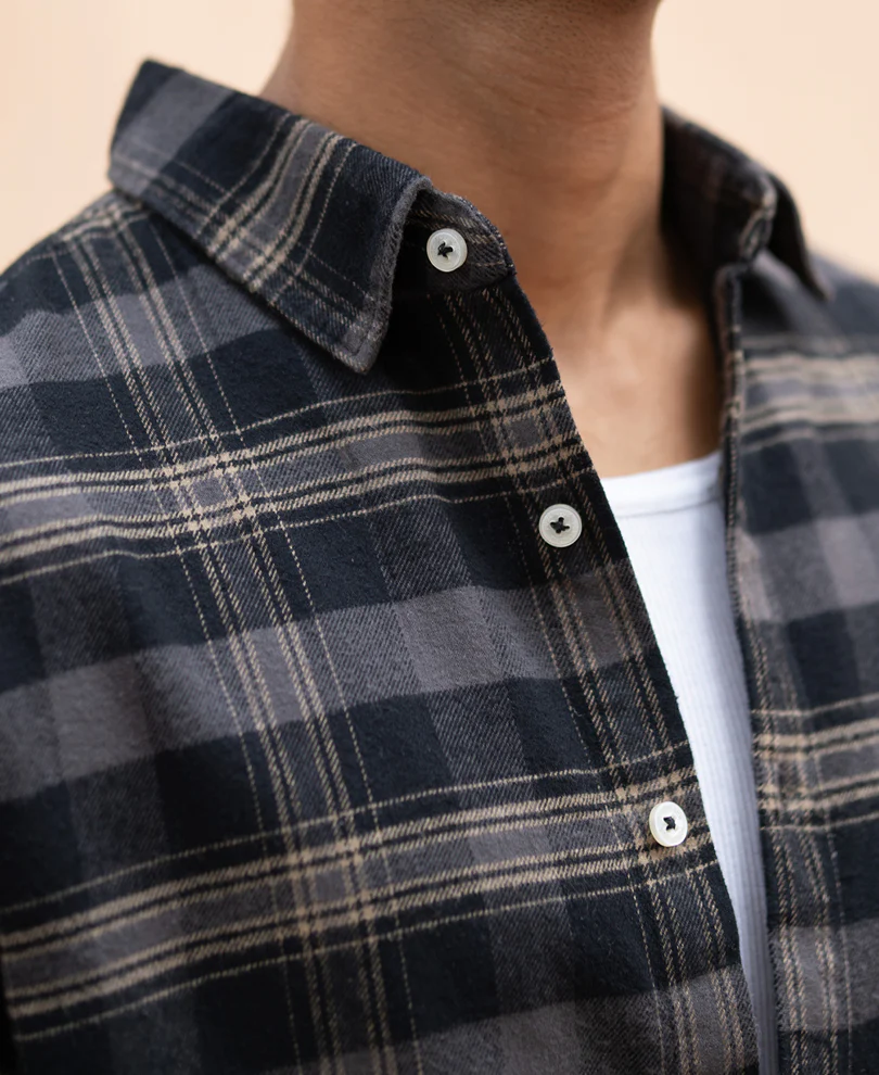 Grey Brushed Checked Shirt - Image 4