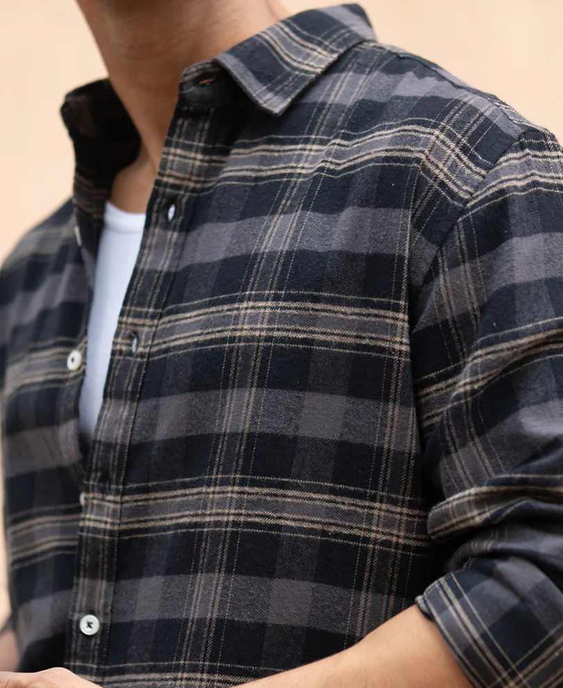 Grey Brushed Checked Shirt - Image 5