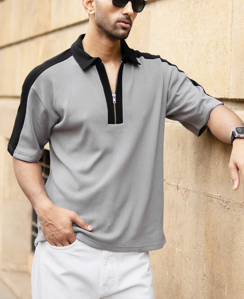 Grey Contrast Panel T-Shirt - Image 2