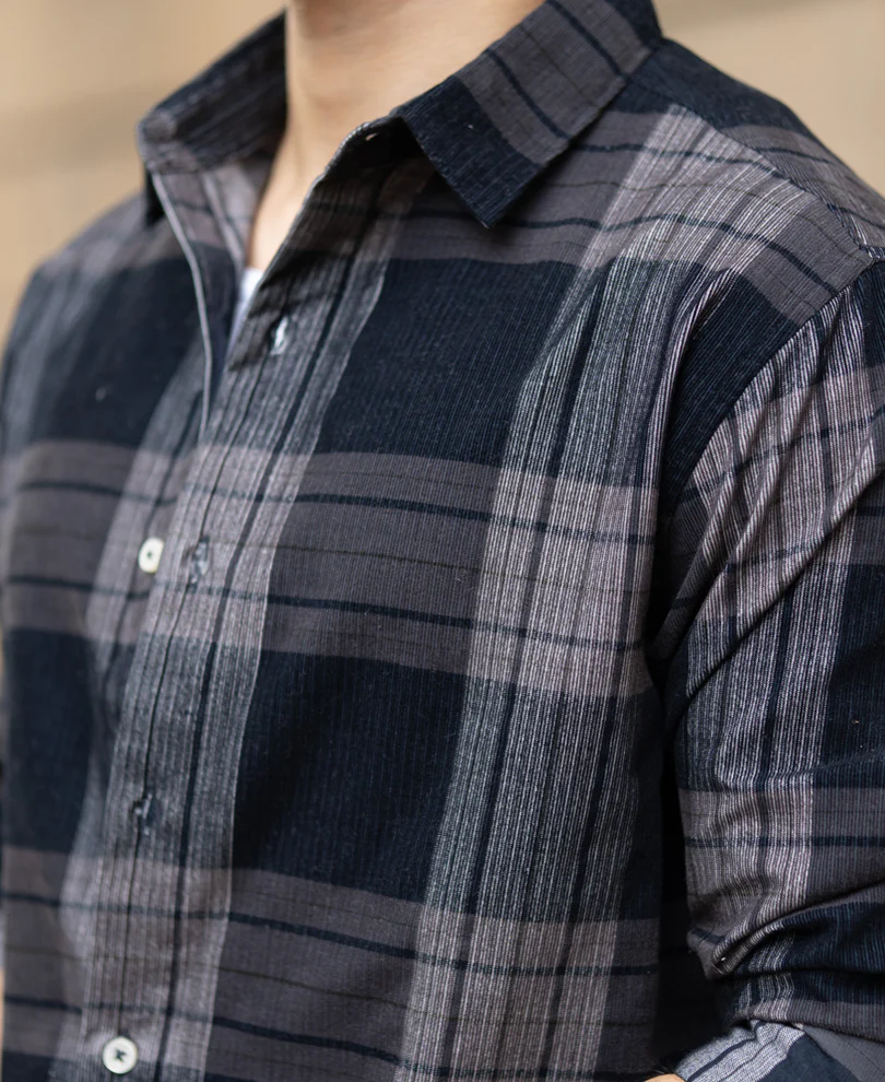 Grey Coudroy Checks Shirt - Image 4