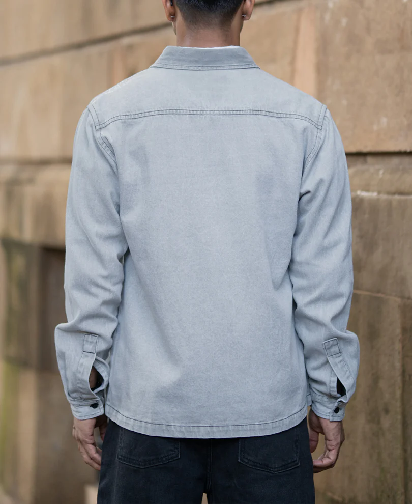 Grey Denim Shacket With Pockets - Image 5