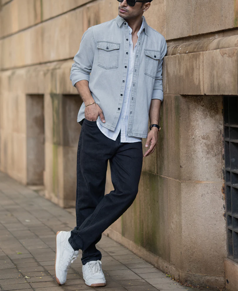 Grey Denim Shacket With Pockets - Image 6