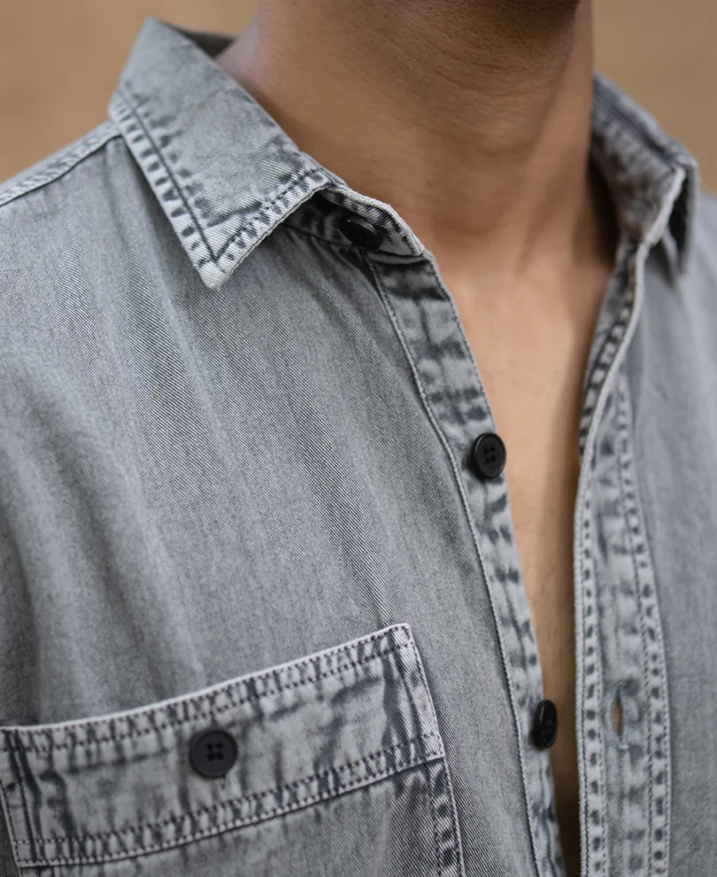 Grey Denim Shirt With Pockets - Image 4