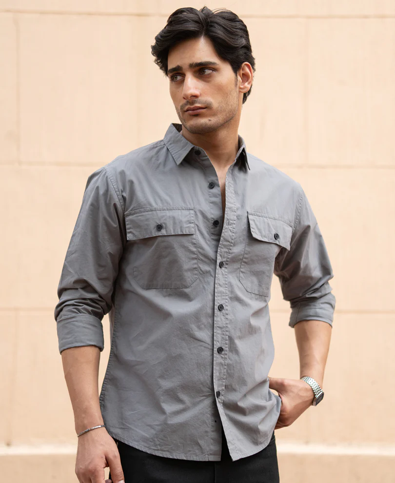 Grey Double Pocket Lightweight Shirt - Image 2