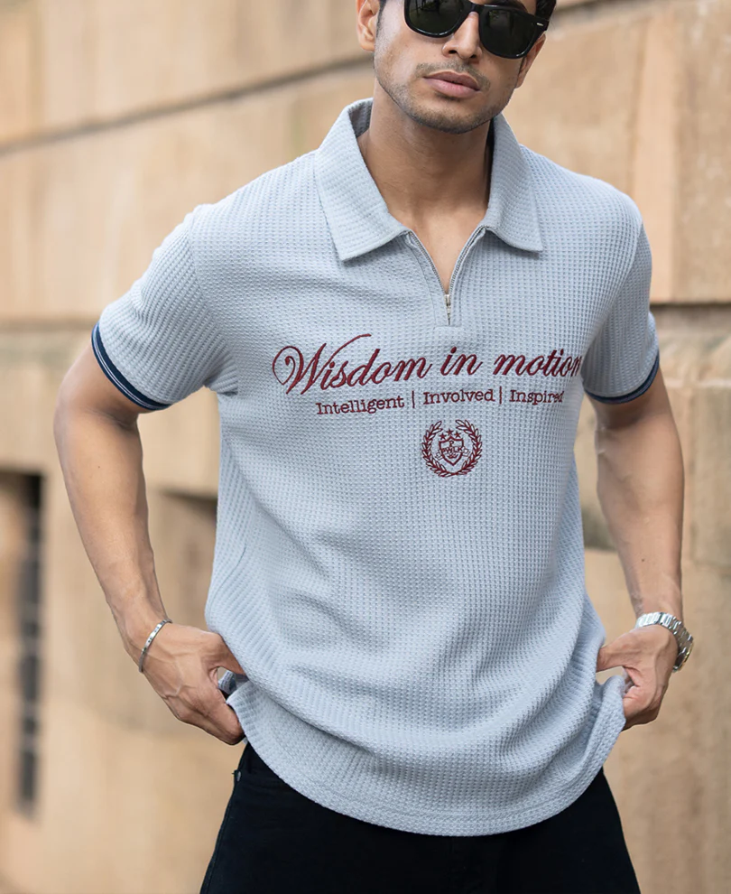 Grey Embroidered Knit T-Shirt - Image 4