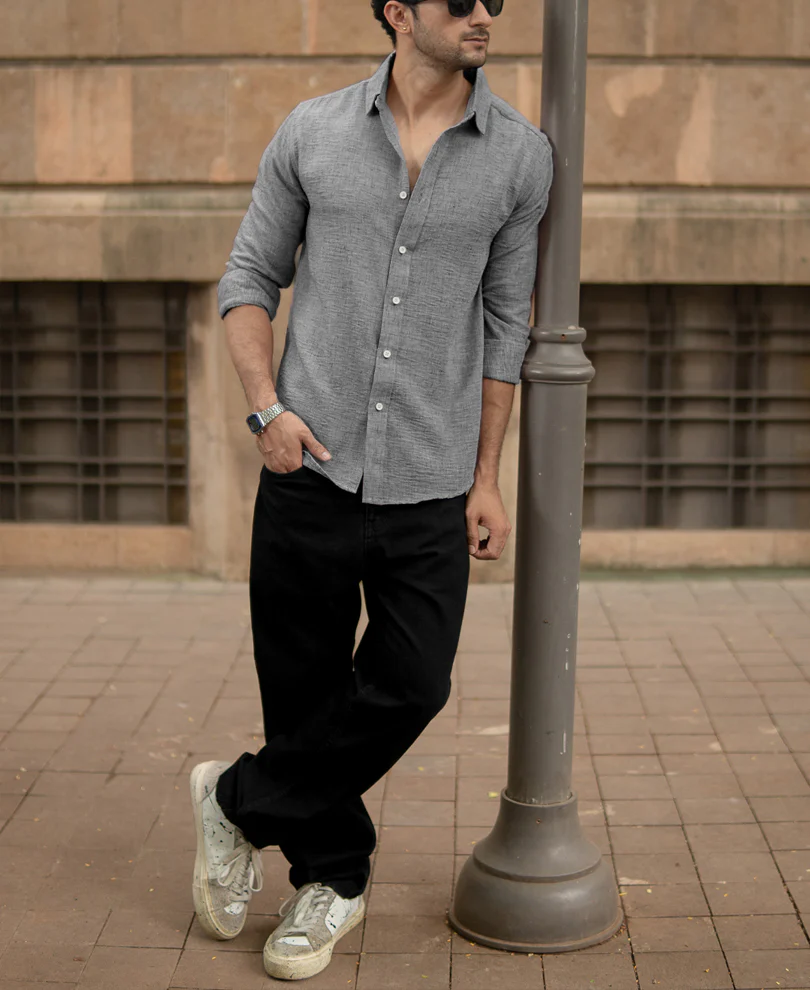 Grey Lightweight Structured Shirt - Image 5