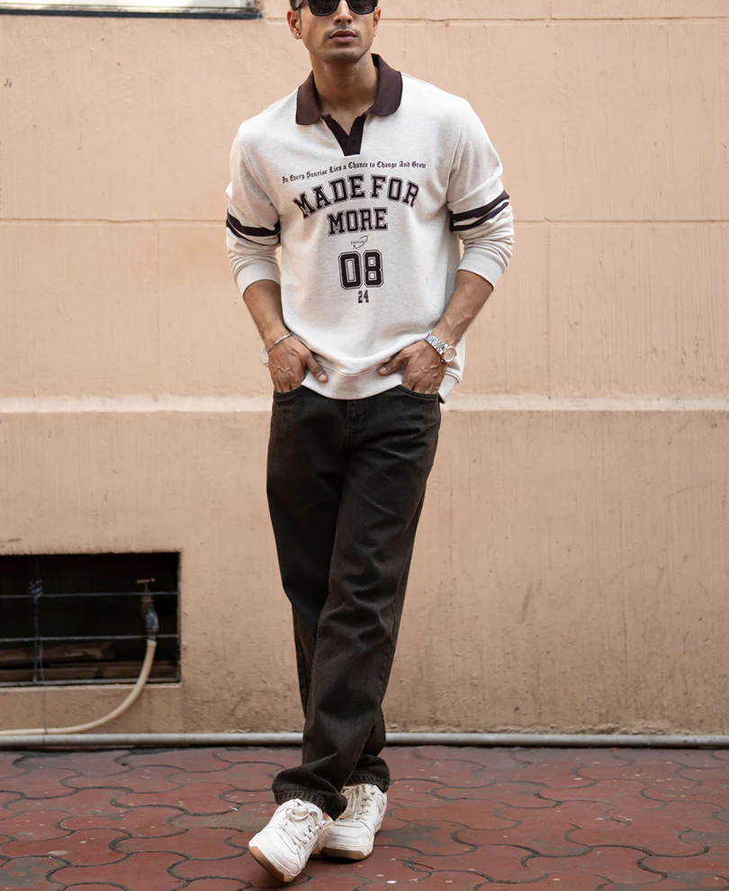 Grey Melange Printed Sweatshirt - Image 6