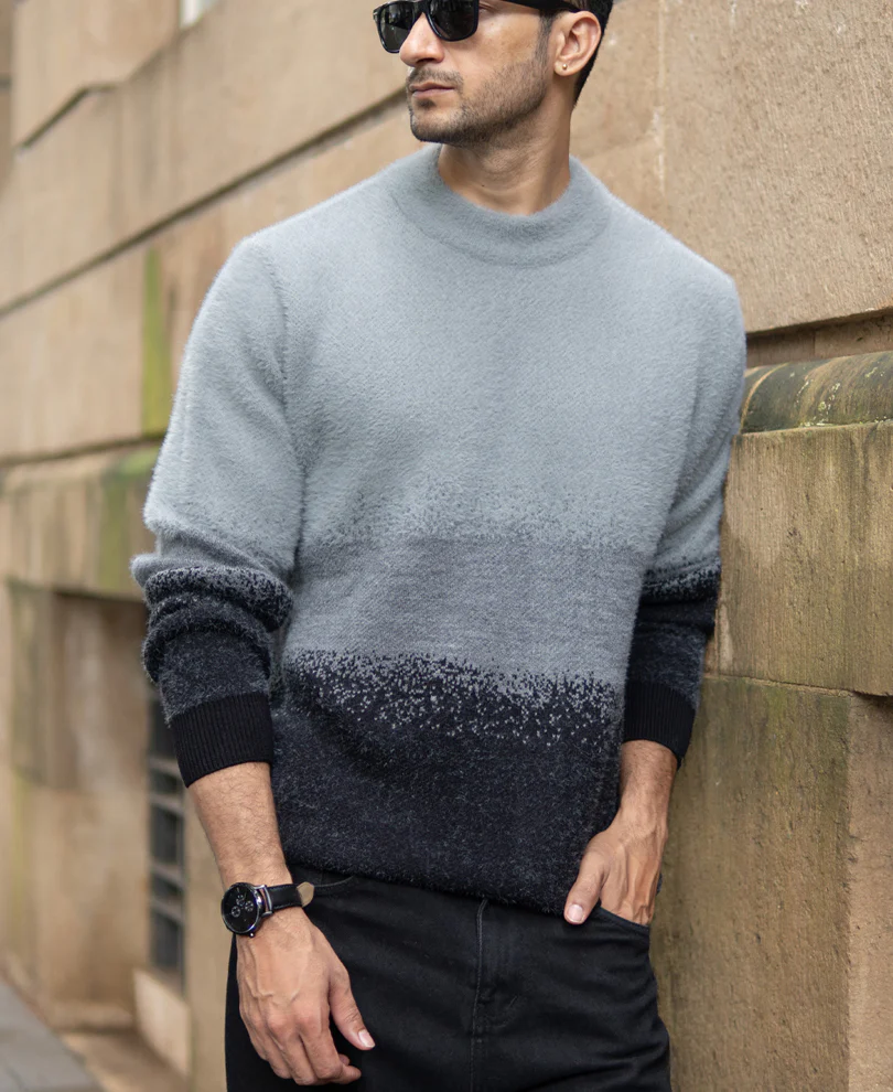 Grey Ombre Jacquard Sweater - Image 2