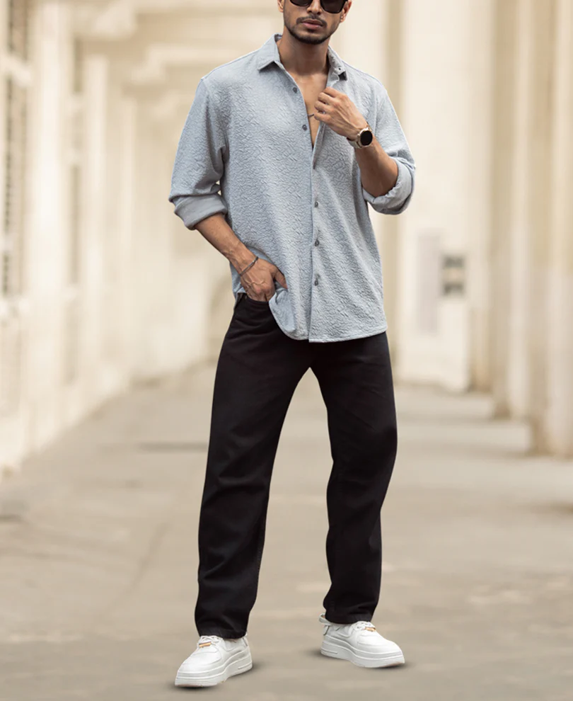 Grey Regular Fit Full Sleeves Shirt - Image 5