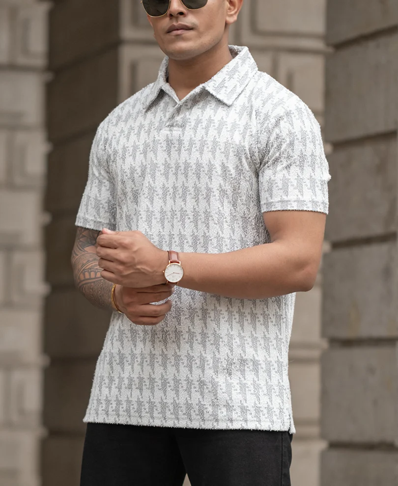 Grey Structured Polo Regular Fit T-Shirt - Image 2