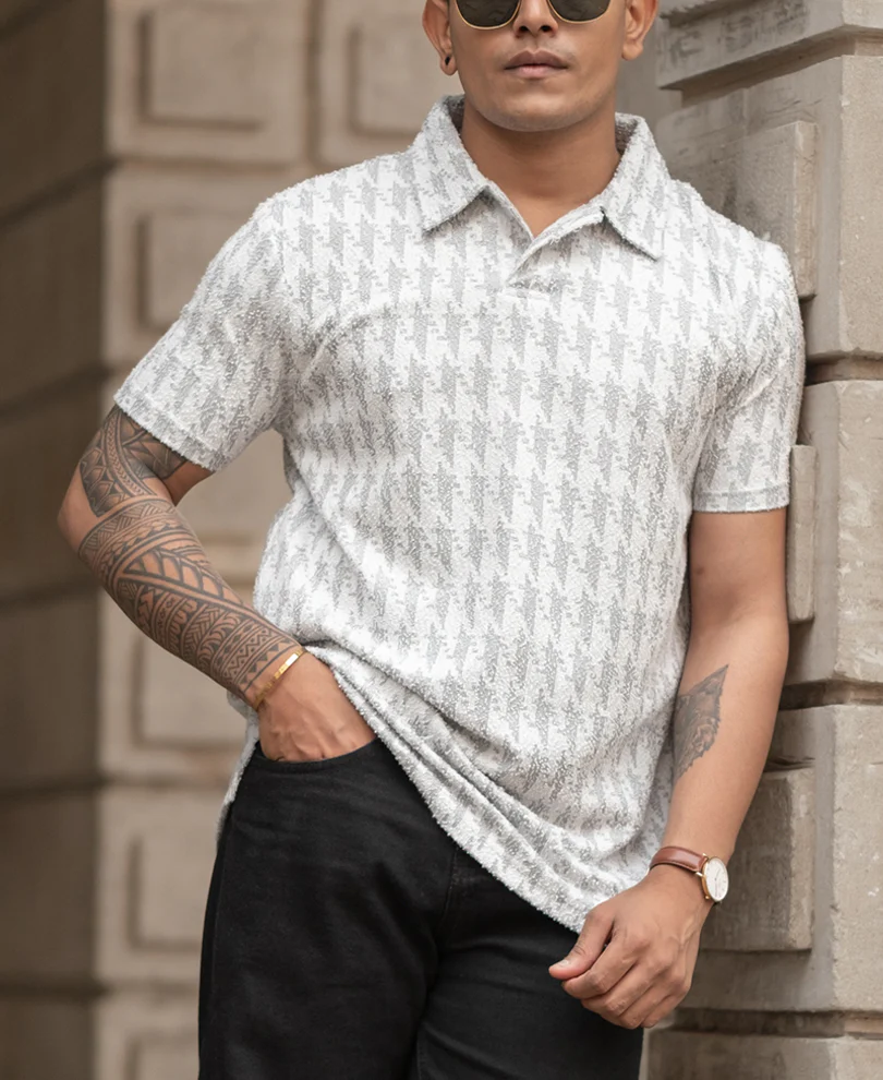 Grey Structured Polo Regular Fit T-Shirt - Image 3